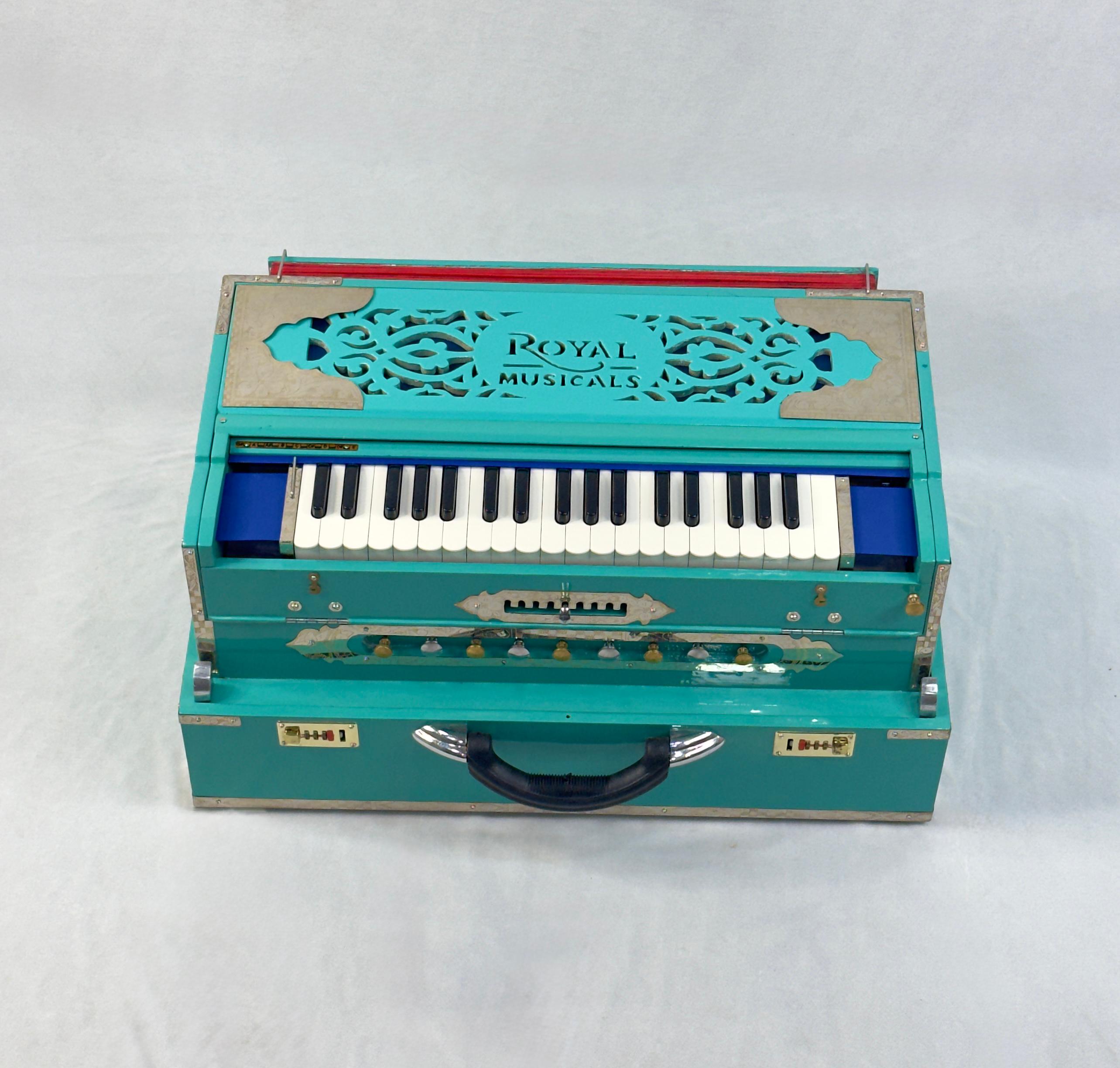 9 Scale Changer 3 Line Customized Blue Green Colour Harmonium